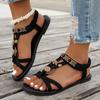 Flower Beaded Bohemian Sandals for Women Summer 2025 Roman Style Comfortable Flat Sandals Woman Lightweight Non Slip Beach Shoes