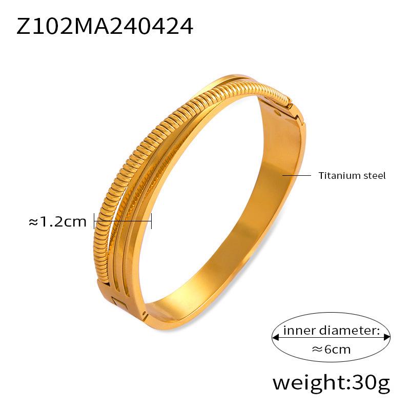 European & American Light Luxury Titanium Steel Gold-Plated Open Design Bracelets with Rhinestone Inlay for Women