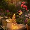 Outdoor Waterproof Metal Yard Decor Solar Flamingo Watering Can Light, Powered LED Garden Fairy Tale Patio Ornament Pathway Light with Stake for Lawn