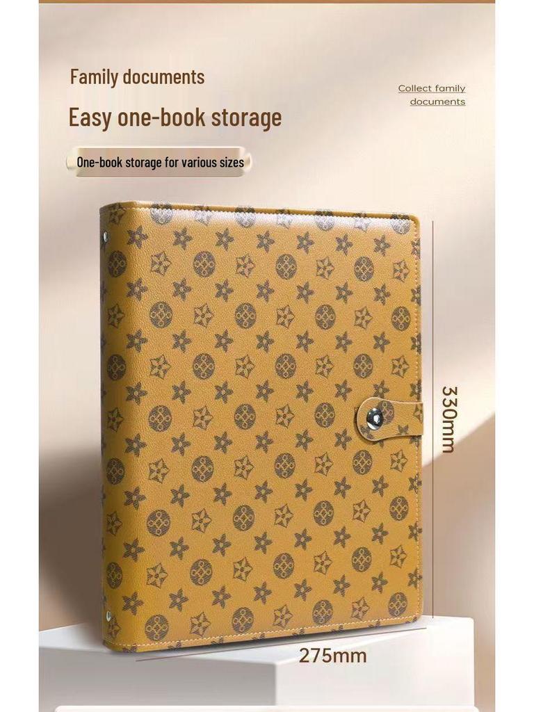 Family Document Storage Bag: Leather Magnetic Buckle A4 Album for Certificates, Receipts & Documents