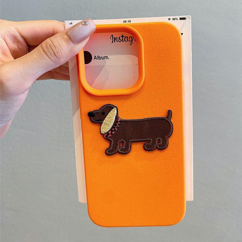 Korean Cute 3D Cartoon Embroidery Dog Lanyard Rope Phone Case For iPhone 17 16 15 14 13 11 12 Pro Max 16 Plus Funny Puppy Cover