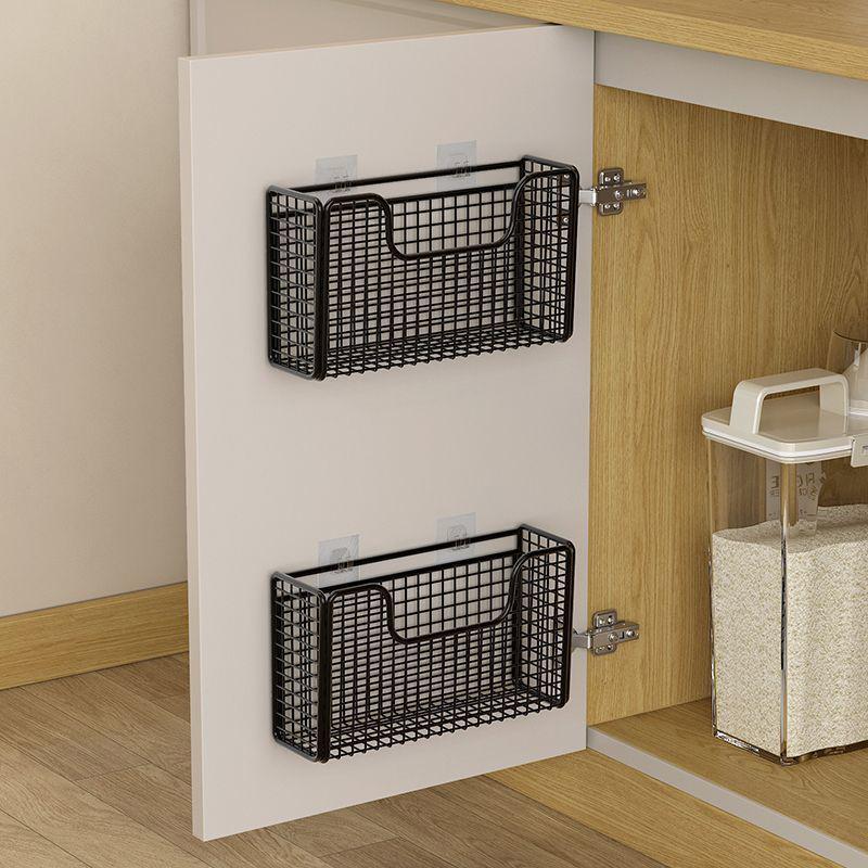 1Pc Iron Storage Rack With 2 Patch Hooks Punch-free Kitchen Cabinet Door Inner Wall-mounted Shelf Storage Box