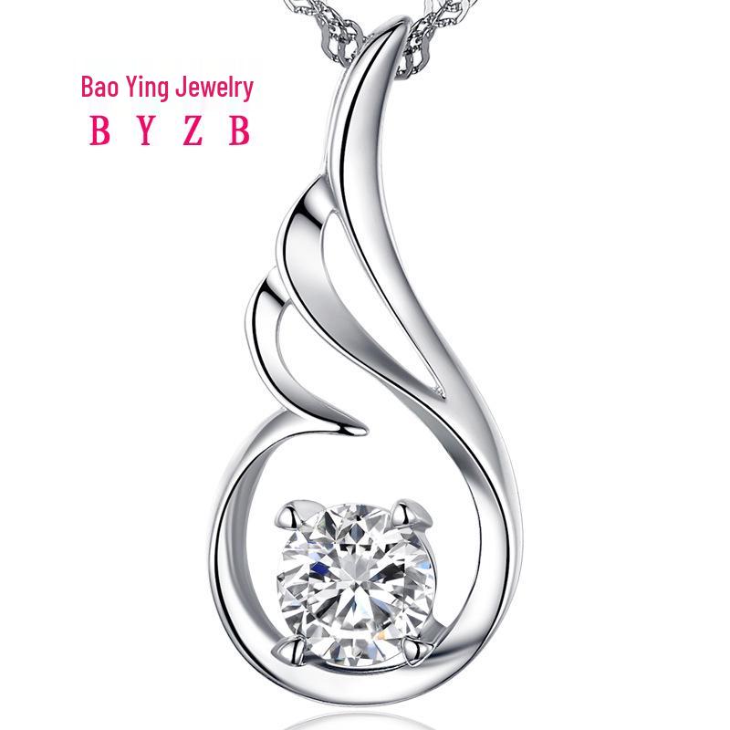 Korean Fashion Imitation Silver Zircon Pendant Necklace for Women