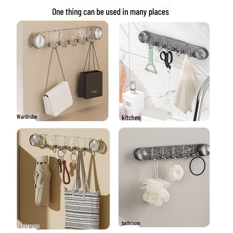 Rotating Suction Cup Fishing Hook Hanger - No-Drill, Strong Load-Bearing, Water Ripple Design, Bathroom/Toilet Door Wall Storage Rack