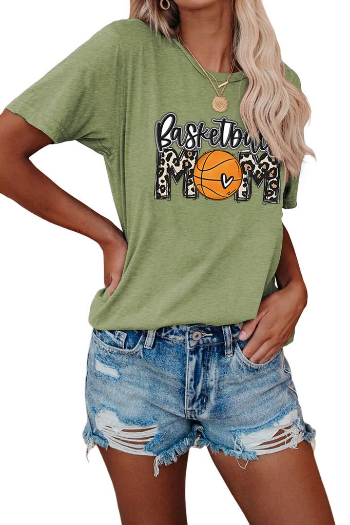 Summer crewneck Tshirt basketball mom print new loose fashion shortsleeved top Womens casual pullover