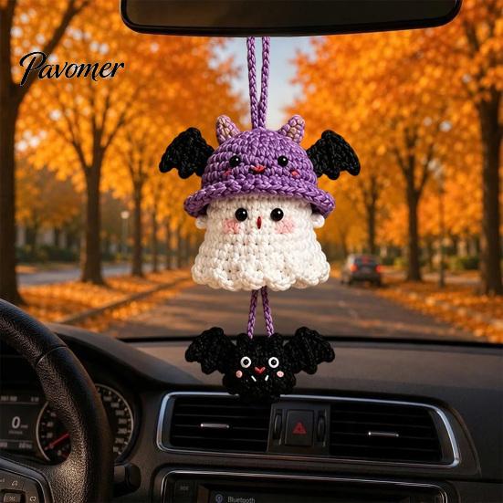Cute Halloween Bag Charm Handmade Crochet Ghost Keychain, Plush Animal for Bags Portable Keychain Car Keys, Spooky Festive Knitted Ornament