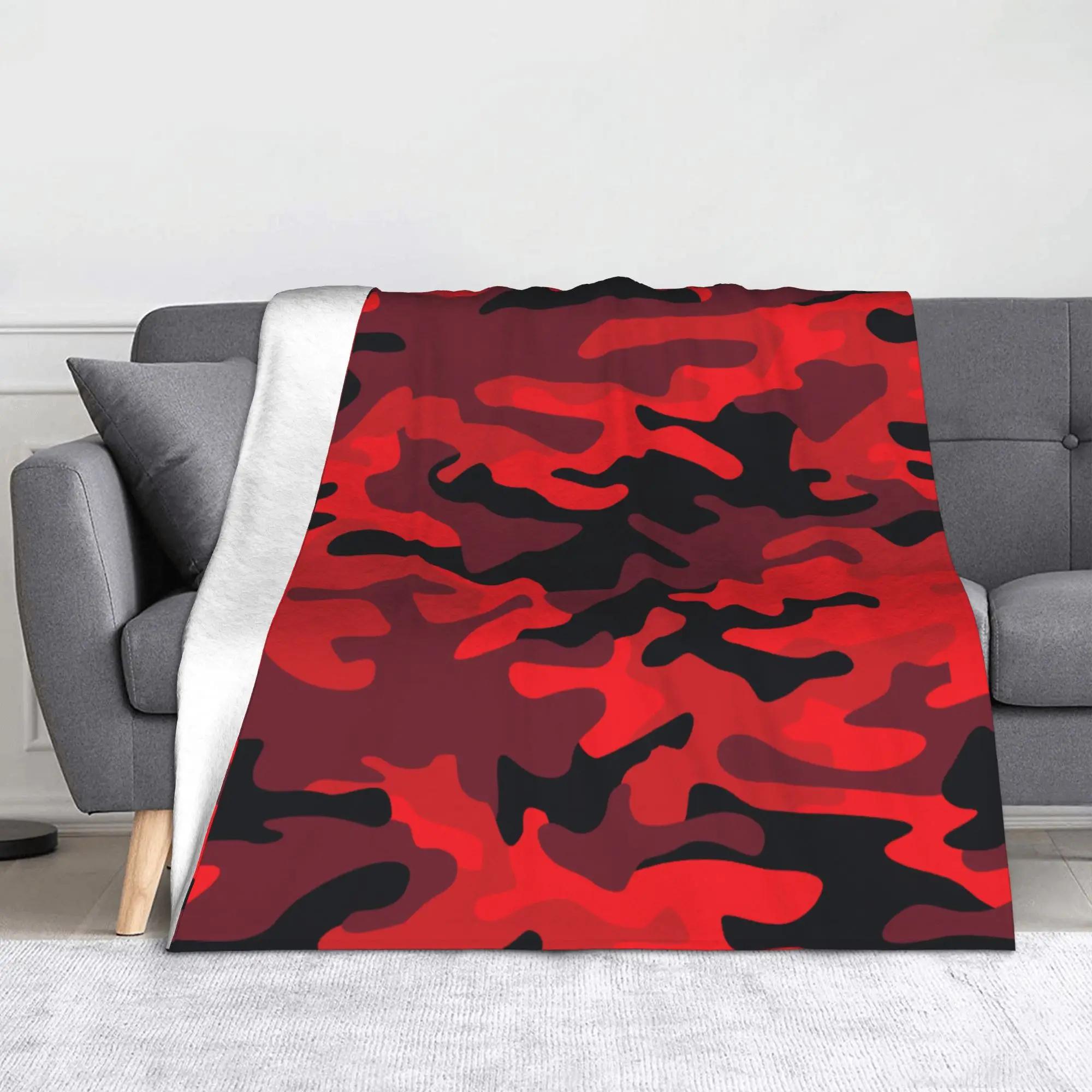 Red Camouflage Fleece Throw Blanket for Sofa Bedding Creative Camo Texture Rug xcm Lounge Piece 100x150cm