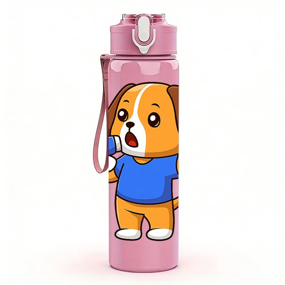 1PC Blue Puppy Dog Cartoon 750ml Color Plastic Sports Water Bottle Leakproof Flip Straw Lid Suitable for Sports Office Home Use