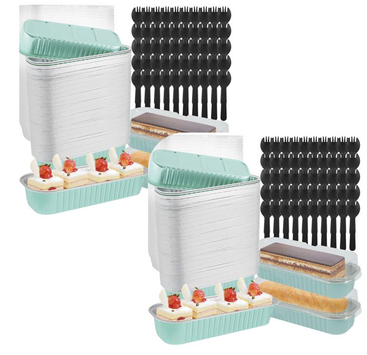 50/100Pack Mini Loaf Pans with Lids and Spoons 200ml Rectangle Aluminum Foil Oven Cake Container Baking Bread Muffin Dessert Tin