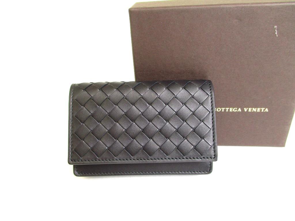 Подлинная визитница BOTTEGA VENETA Intrecciato из черной кожи #a063, восстановленная