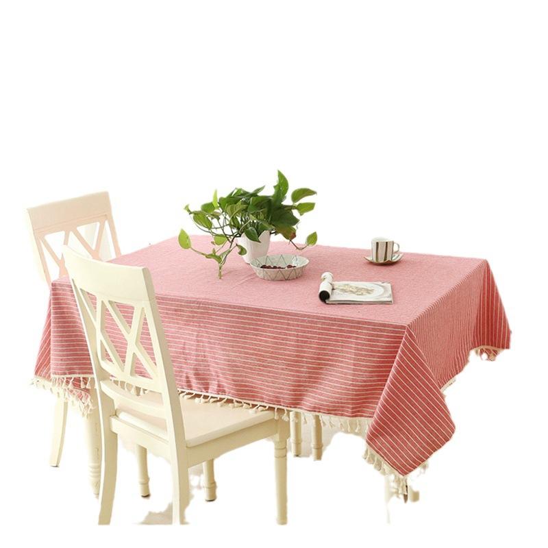 Japanese Simple Striped Polyester Cotton And Linen Bamboo Cotton Fringed Lace Geometric Rectangular Tablecloth Coffee Table Table Cloth