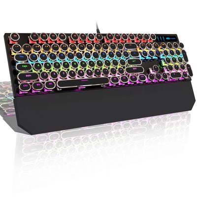 מקלדת מכנית גיימינג בסגנון מכונת כתיבה MageGee רטרו פאנק עם מקשי עגולים ותאורה אחורית קשת בענן RGB, מקלדת חוטית USB למשחקים ולמשרד, Windows
