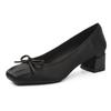 Bow word with rhinestone ballet shoes Mary Jane women's shoes small fragrant style thick heel high heels women's high sense