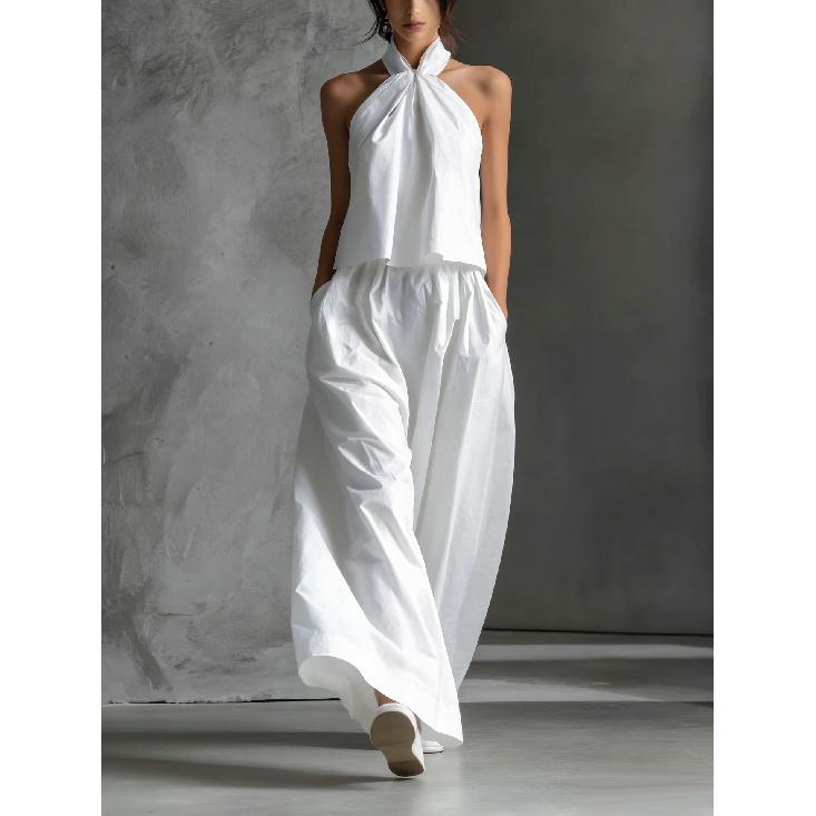 2026 Summer New Women s Outfit Sleeveless Top + Wide-Leg Pants Two-Piece Set S белый