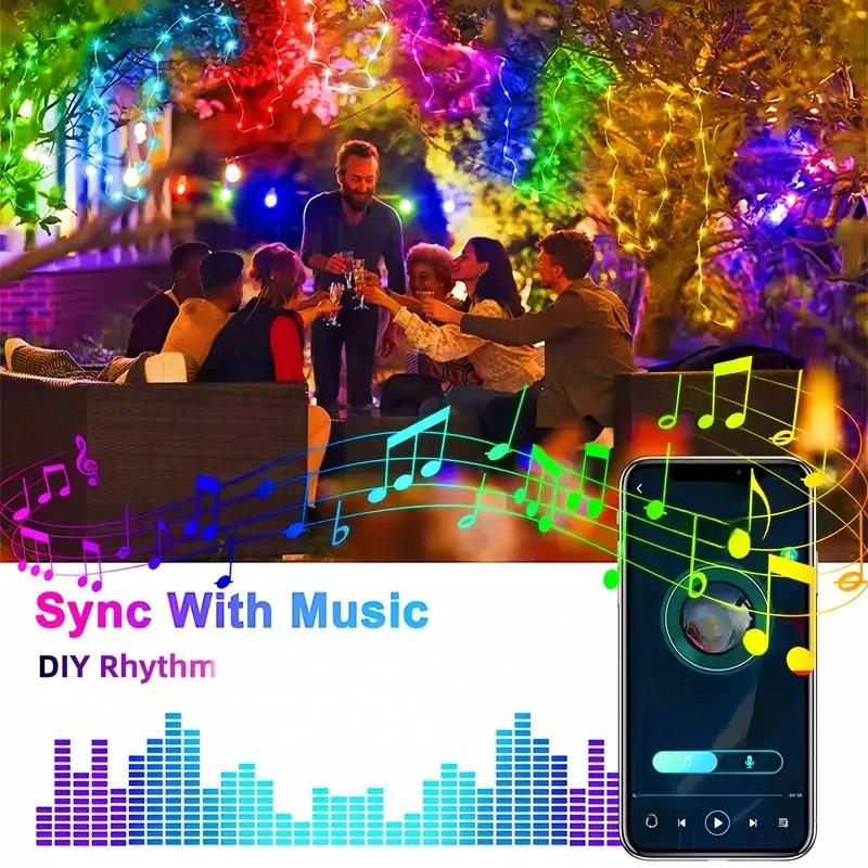 5M/10M/20M USB Christmas Fairy String Lights Bluetooth Remote Control Music Sync Waterproof Indoor Outdoor Garden Bedroom Decorative Lights