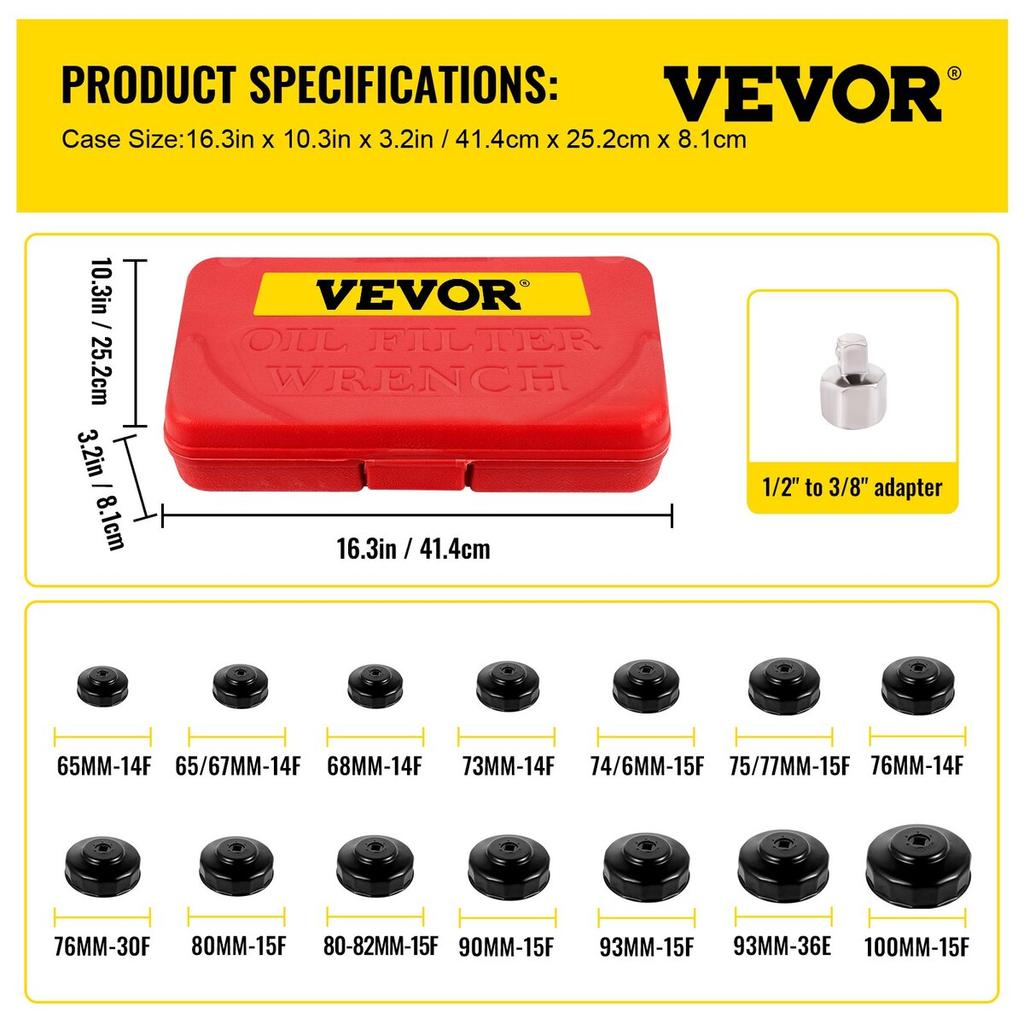 Oil Filter Socket Set Cup Socket Tool Set 15PCS Oil Filter Cap Wrench
