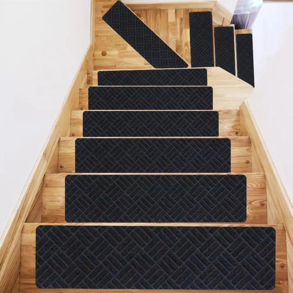 Indoor TPR Stair Treads Carpets 76x20cm Non-Slip Stepping Mat Self Adhesive Repeatedly Brushed Embossed Carpet for Kids Elder