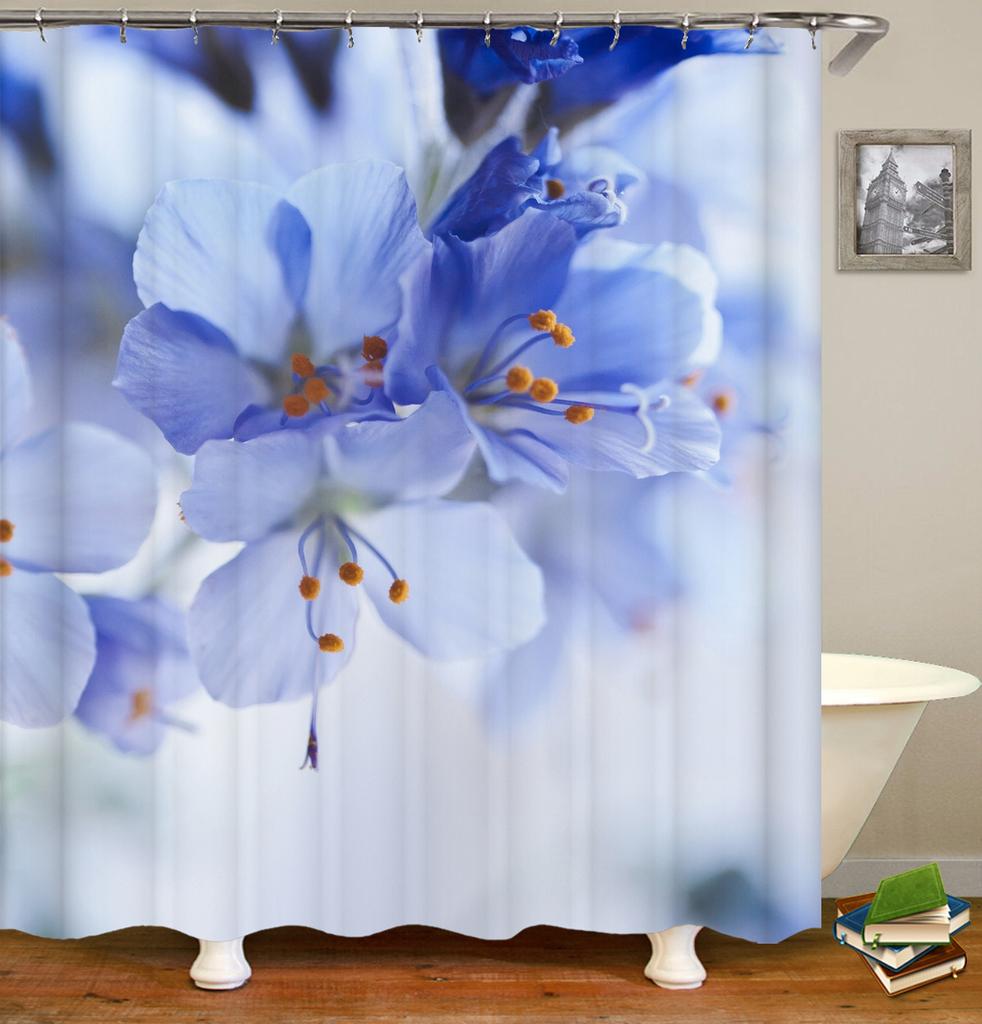 Colorful Tulip Lotus Flowers Trees Shower Curtain Bathroom Curtains Nature Flower Waterproof Polyester Fabric Bathtub Decor