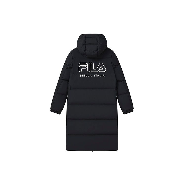 Fila Solid Color Logo Simple Casual Long Hooded Down Jacket Women Outerwear Black F11W249906FBK