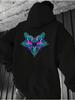 Men's Black Hoodie Colorful Butterfly Graphic Cotton Blend Pullover Loose Street Style with Kangaroo Pocket for Outdoor Sports& Da