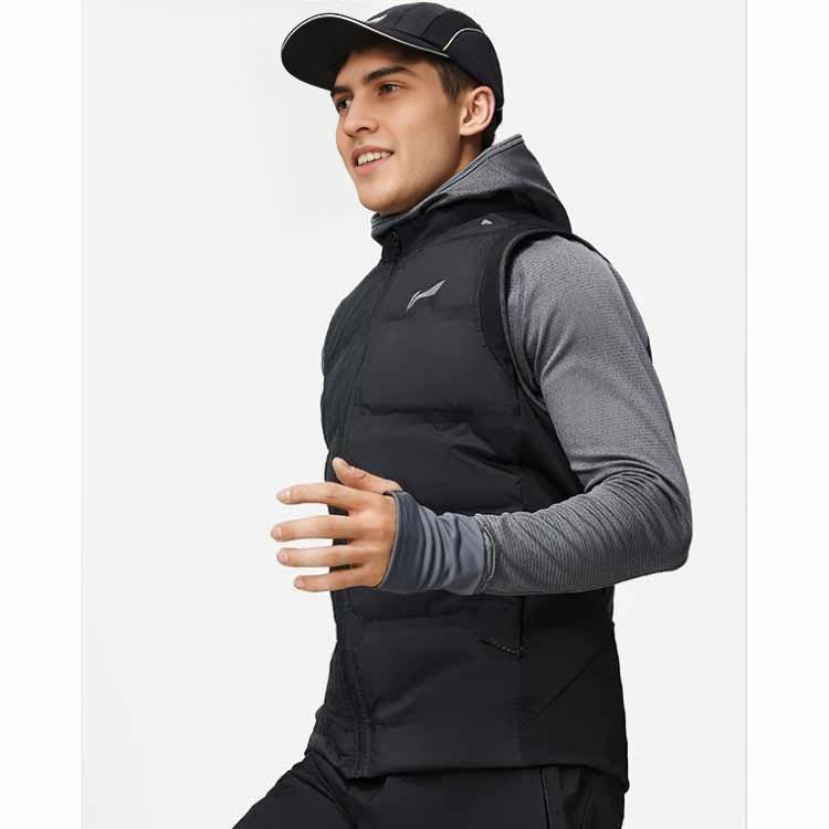 Li Ning Running Series Solid Color Stand Collar Reflective Down Vest Men Vests Black AYMT051-1