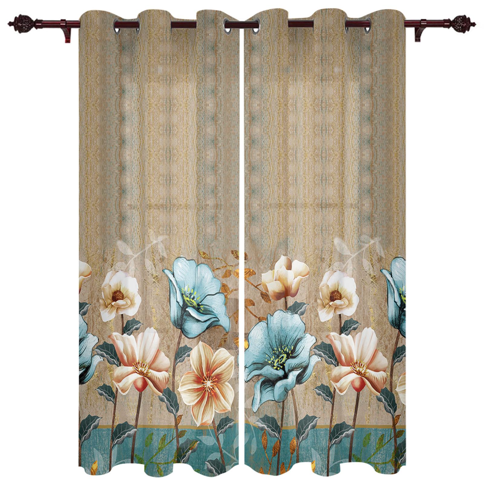 Винтажная занавеска на окно с цветком тюльпана и бабочкой — фото 12