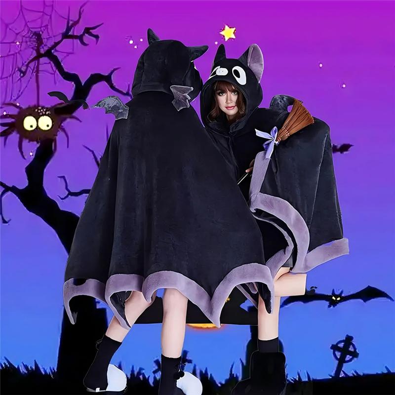 Fresh Cute Halloween Wearable Blanket Hoodie For Halloween Cosplay Soft Hooded Bat Cape