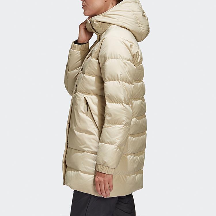 Adidas Warm Windproof Solid Color Mid-Length Down Jacket With Hood Women Outerwear Champagne GE9981