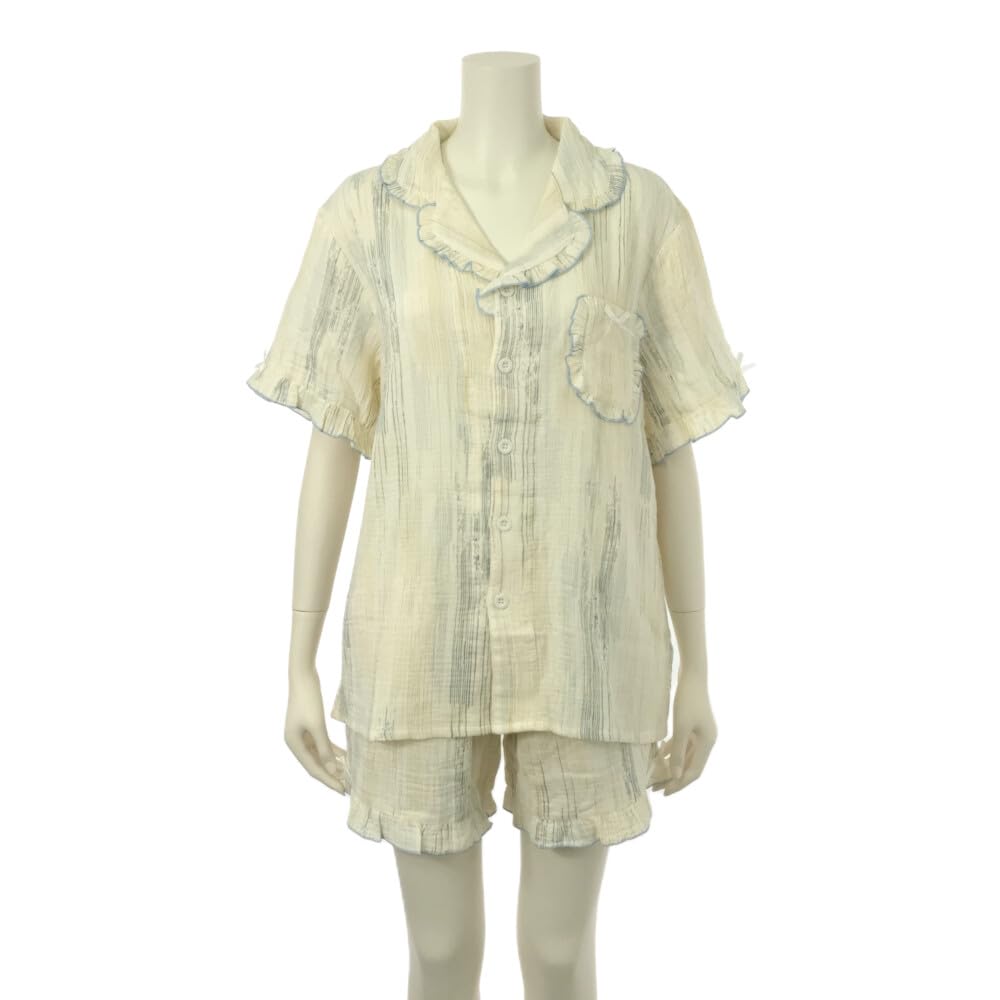 RAVIR Cotton Double Gauze Short Sleeve Shirt and Shorts Easy to Put On and Take Size XL Women's 100% Pajamas, Set, Breathable, Moisture-Wicking,