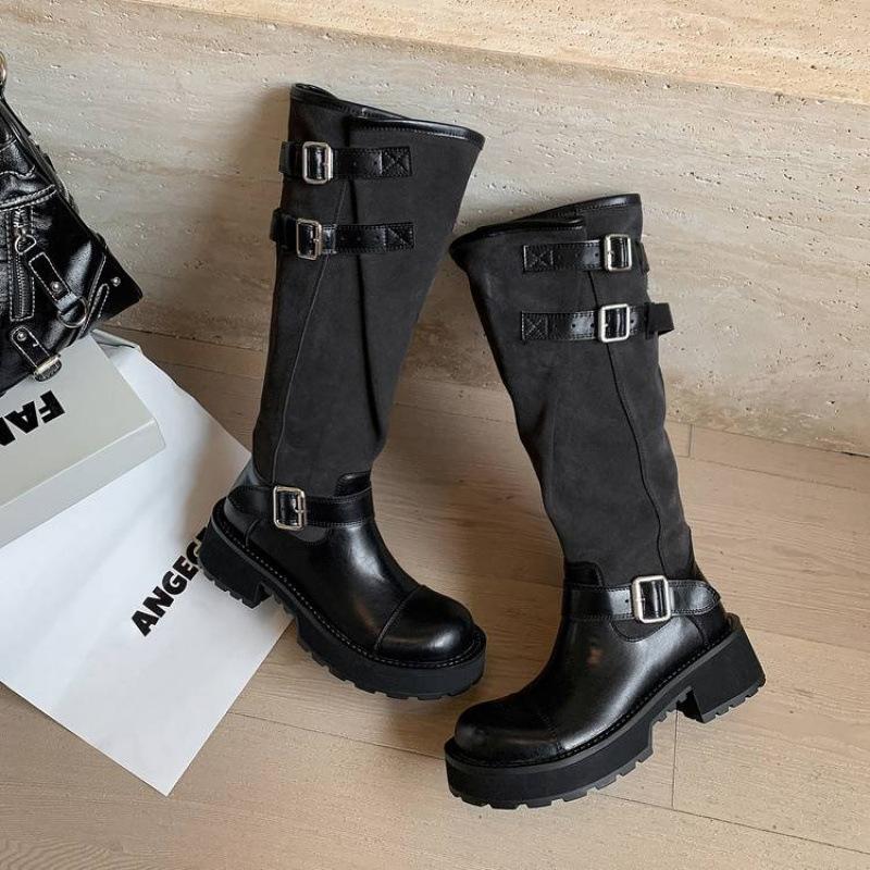 

Осенне-зимние кожаные женские ботинки большого размера, резиновая толстая подошва, голенище, коровья кожа, круглый носок, средний каблук, женские кожаные ботинки, новые высокие ботинки 39 чёрный