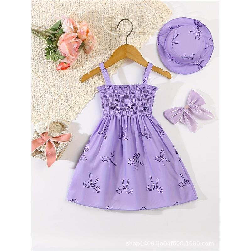 0-3 Years Old Girl Fashion Princess Two-piece Summer Children's Cute Butterfly-printed Dress And Hat