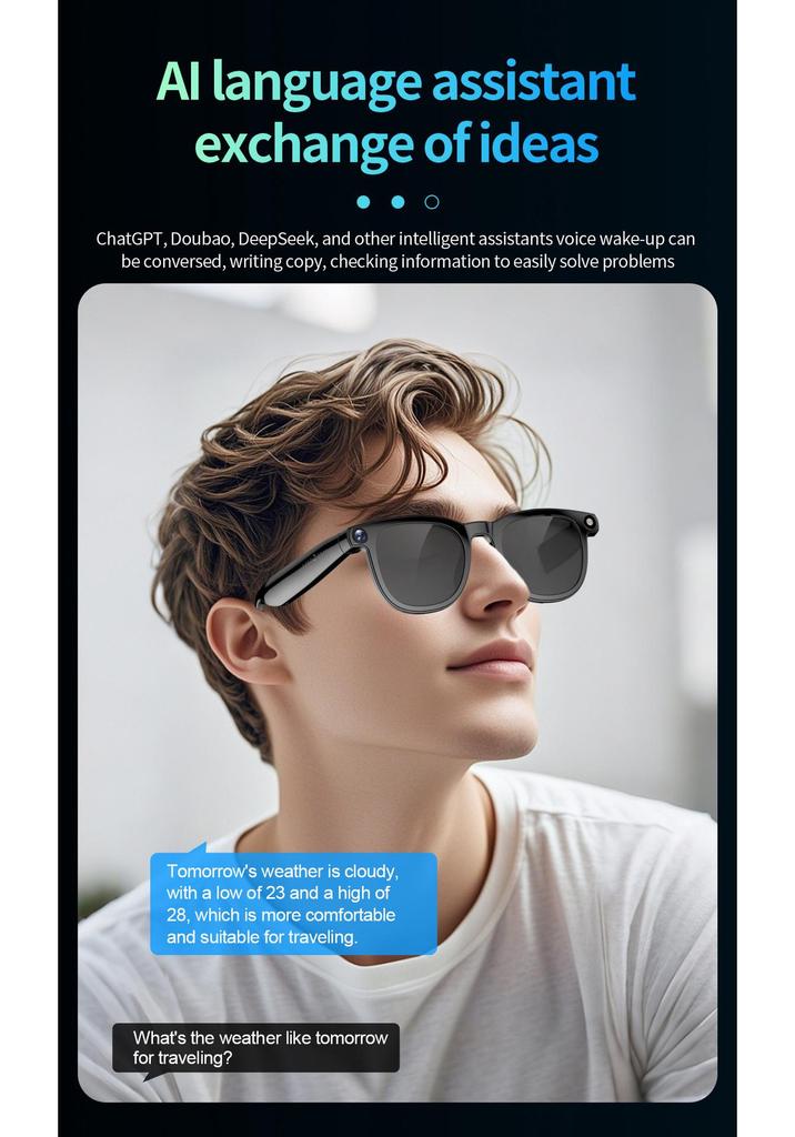 CY01 Smarte Brille: 8MP Kamera, KI-Sprachassistent, Musik, Anrufe, Foto-/Videoaufnahme, 16 GB Speicherplatz.