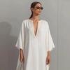 European and American V-Neck Loose Long Robe: Elegant Women's Kaftan Dress with New Style Print