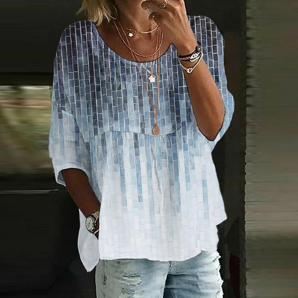 Linen Shirts For Women 3/4 Sleeve Button Down O Neck Summer Tops Dressy Casual Cute Shirts