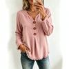Damen Freizeit Farbe V-Ausschnitt Knopf Langarm Locker Geschnitten Quaste Bluse