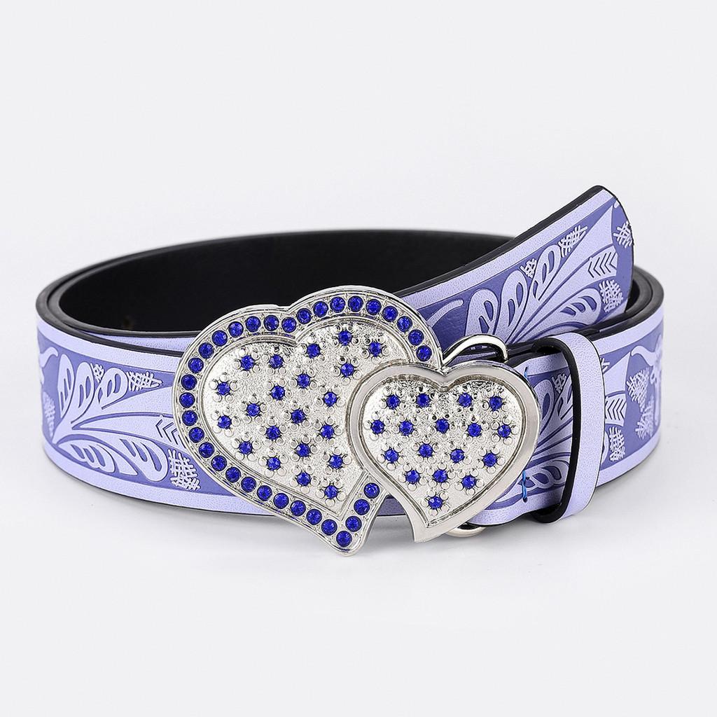 

Handcrafted Embossed Blue Gemstone Heart Waist Belt With Metal Buckle For Women