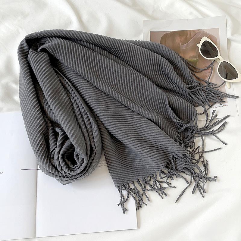 Solid Color Scarf Imitation Cashmere Scarf Winter Thickened Warm Multi-Color Scarf Women'S Long Fringed Shawl