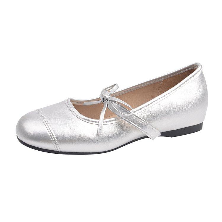 

Fashion Retro Suede Inside Heightened Single Shoes Women s Autumn New Round Toe Shallow Mouth Bow Mary Jane Shoes 37 срібний