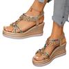 Women's Bohemian Beaded Elastic Strap Sandals, Rhinestone Platform Wedge Summer Shoes, Plus Size Fashion Footwear
