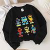 Kids Crewneck Long Sleeve Sweatshirt, Colorful Cartoon Robot Characters Print