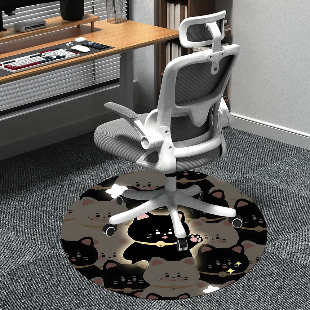 1pc Cats Luck Office Round Area Rug, Under Office Chairs Bedroom Living Room Home Decor, Room Deco