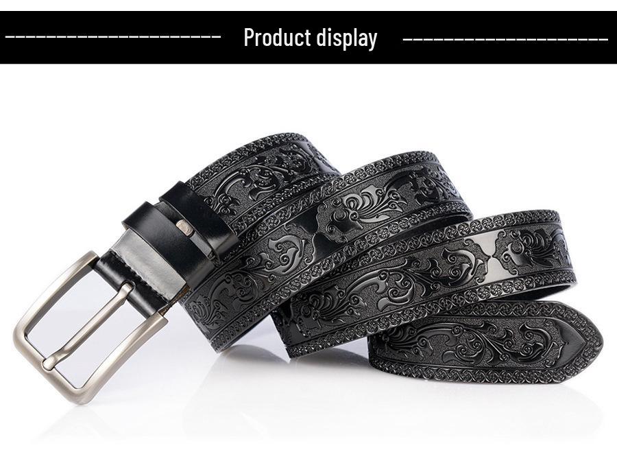 Personalized Men's Leather Belt for Jeans – Customized Carving Cowhide Belt Fashion Accessory