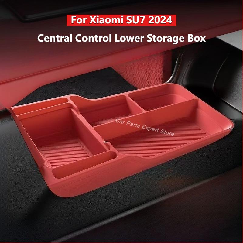 For Xiaomi SU7 2024 Central Control Lower Storage Box Tray Silicone Double-layer Private Storage Case Organizer Interior Holder