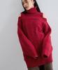 Washable Cable Knit Red F [BIS] Off-the-Shoulder Dress, Women's, BVE44140, (Size 60),