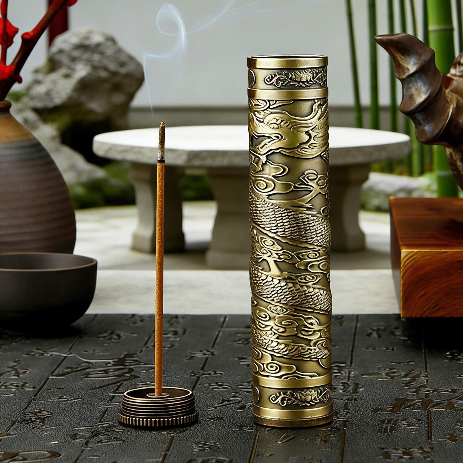 

Stick Holder Storage Box Tube Container Zinc Alloy with Lid for Fragrance Accessories Living Bronze Dragon