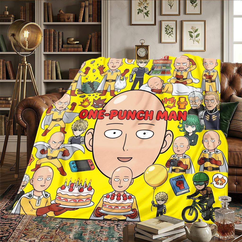 One-Punch Man Flannel Blanket Printed Comfortable Warm, Fits Bedrooms, Sofas, Beds, Chairs, Picnics, Travel -HE39