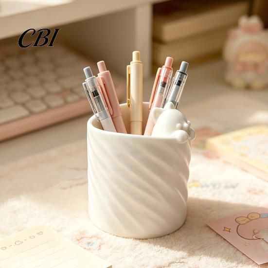 Pen Container 3D Printed Holder, Cat Shape Large Capacity Hollow Barrel Desk Organizer for Gel Pens Pencils Makeup Brushes, Cute Girlish Decor