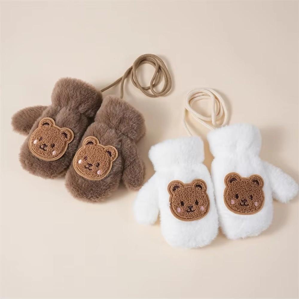 Waterproof Cartoon Bear Gloves Windproof Toddler Fingerless Gloves For Girls