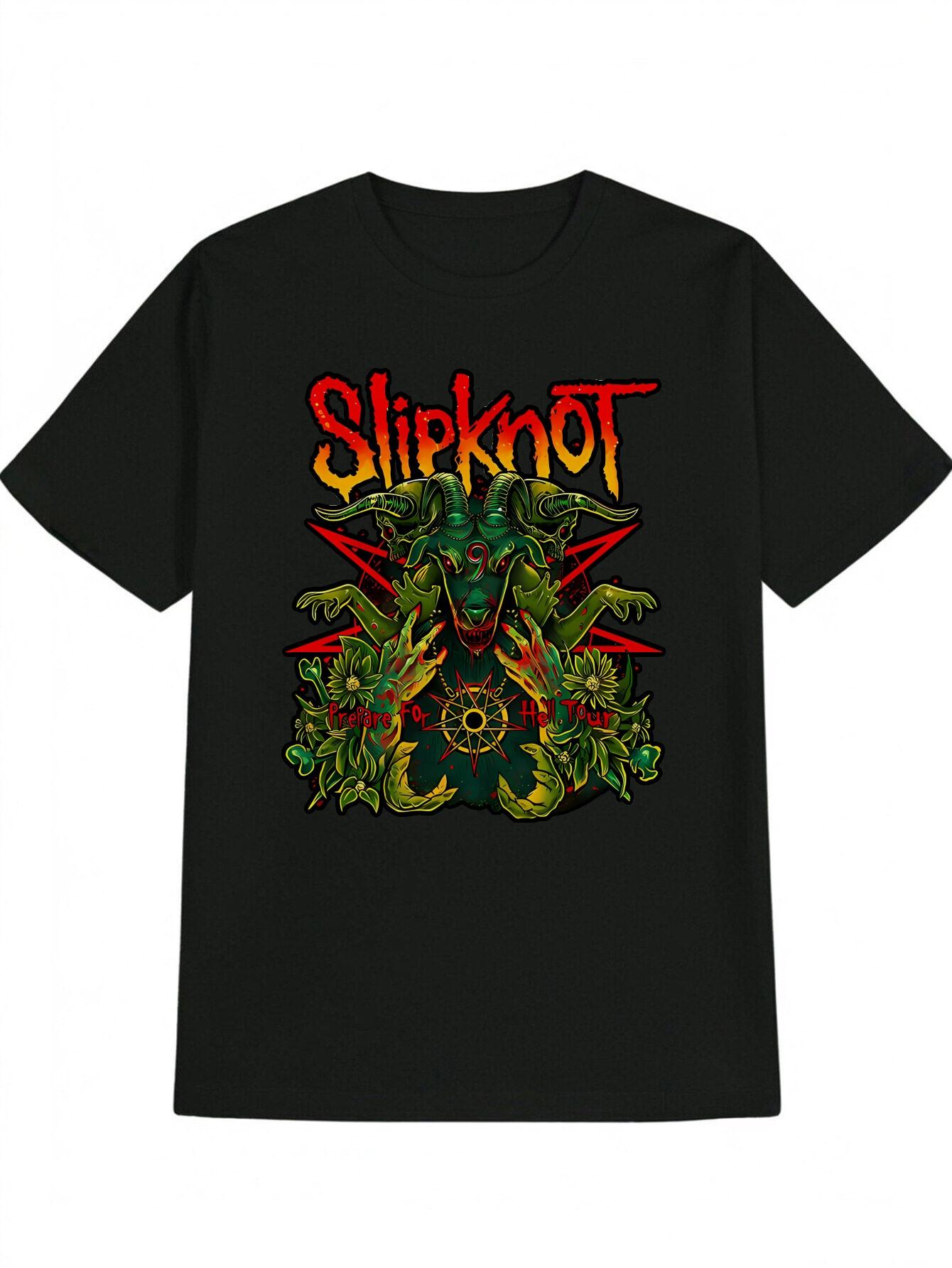 Casual Graphic T-shirt - Black Demon & Red Star Print Design M