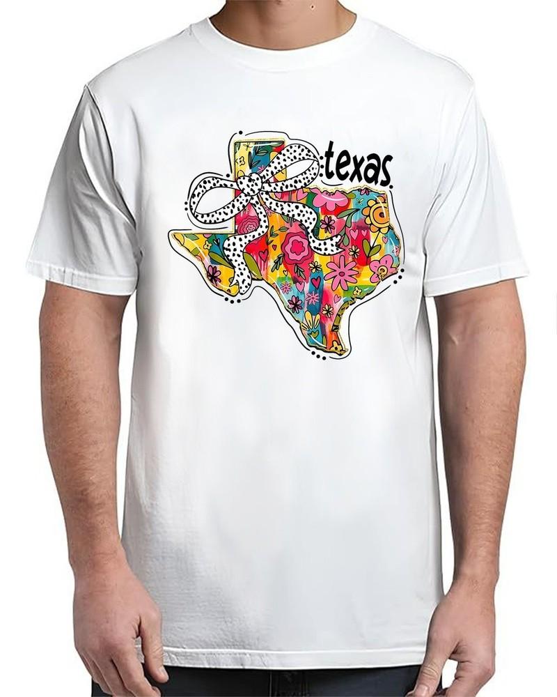 

Texas State Map Floral Coquette Bow 4th of July USA Vintage Adult S-4XL Unisex T-Shirt M